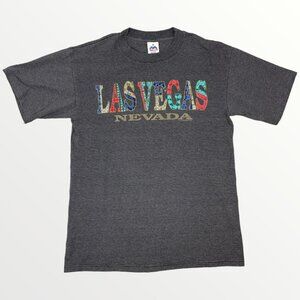 Vintage 90s Single Stitch Las Vegas Nevada Pinstriped Short Sleeve T-Shirt USA